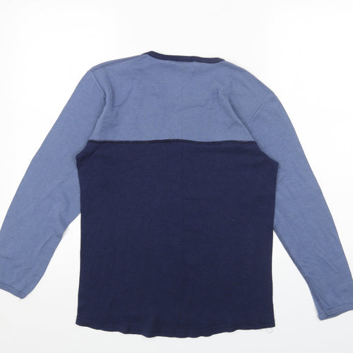 DUNOVA Mens Blue Colourblock Cotton T-Shirt Size L Round Neck
