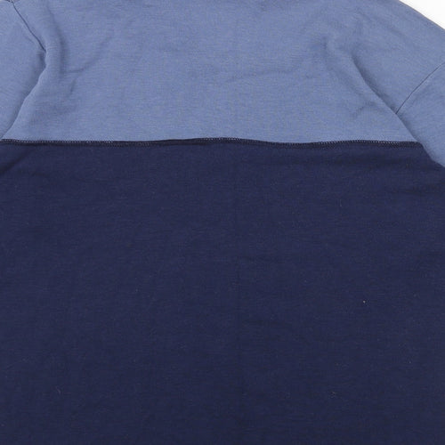 DUNOVA Mens Blue Colourblock Cotton T-Shirt Size L Round Neck