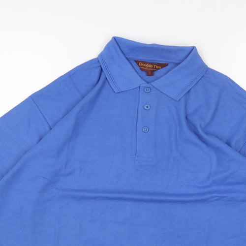 Double TWO Mens Blue Cotton Polo Size L Collared Button