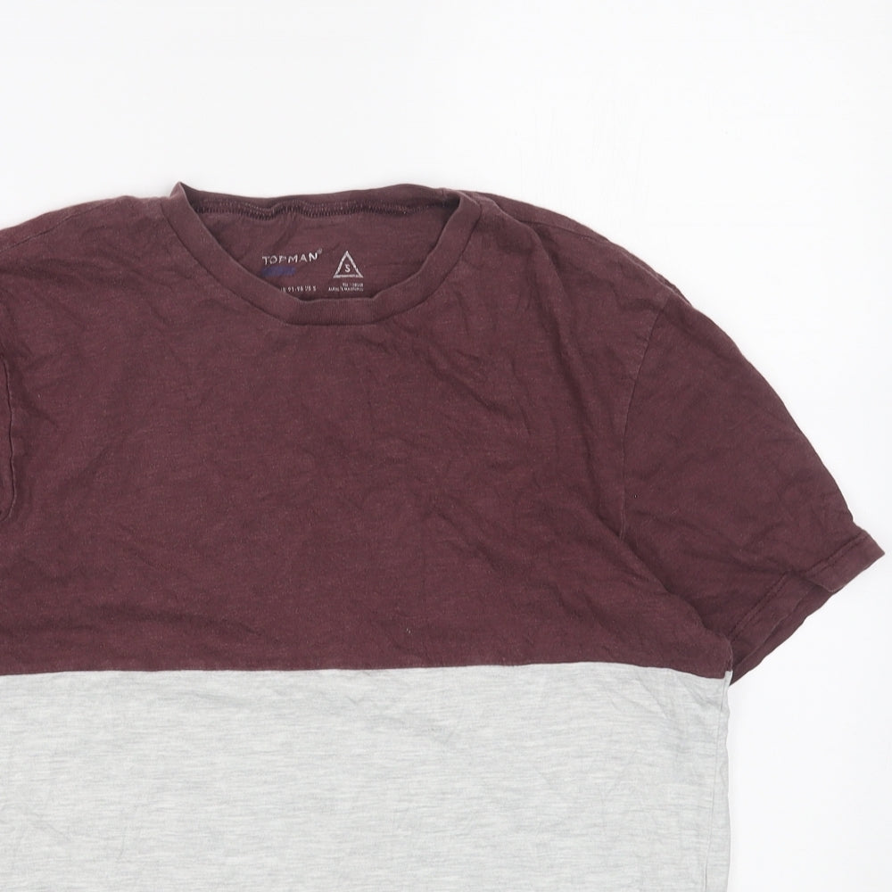 Topman Mens Grey Colourblock Cotton T-Shirt Size S Round Neck