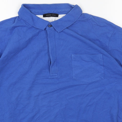 Selected Homme Mens Blue Cotton Polo Size XL Collared Button