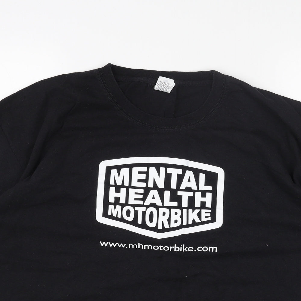 Fruit of the Loom Mens Black Cotton T-Shirt Size 2XL Round Neck - Mental Health Motorbike