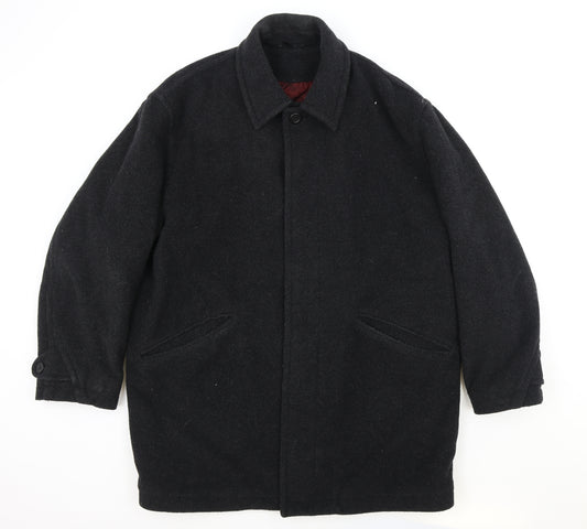 Baker Street Mens Black Overcoat Coat Size L Button