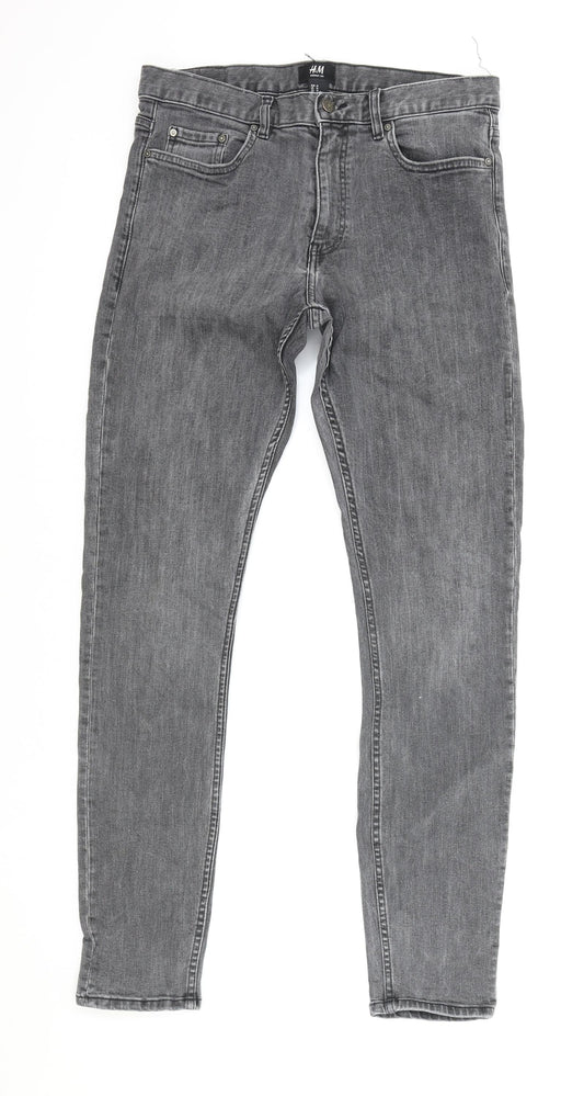 H&M Mens Grey Cotton Skinny Jeans Size 31 in Regular Zip