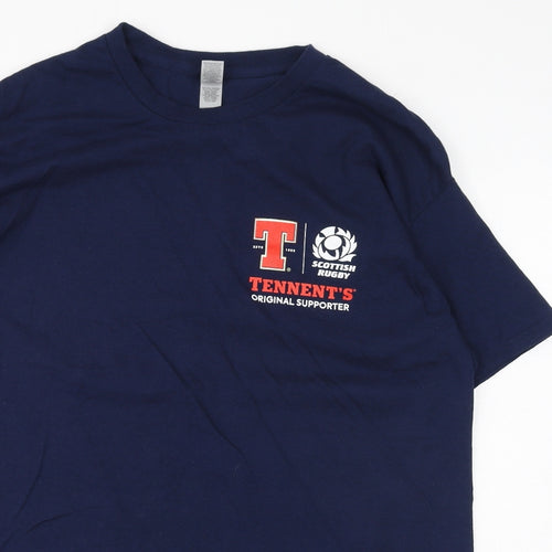 Gildan Mens Blue Cotton T-Shirt Size L Round Neck - Scotland Rugby, Tennant's