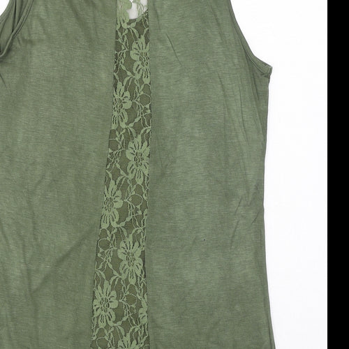 Glitz Womens Green Viscose Basic Tank Size M Scoop Neck - Lace Detail