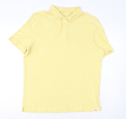 Marks and Spencer Mens Yellow Cotton Polo Size L Collared Button