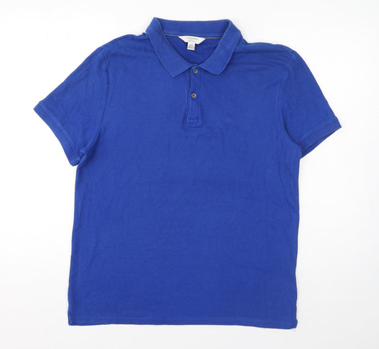 Calvin Klein Mens Blue Cotton Polo Size L Collared Button