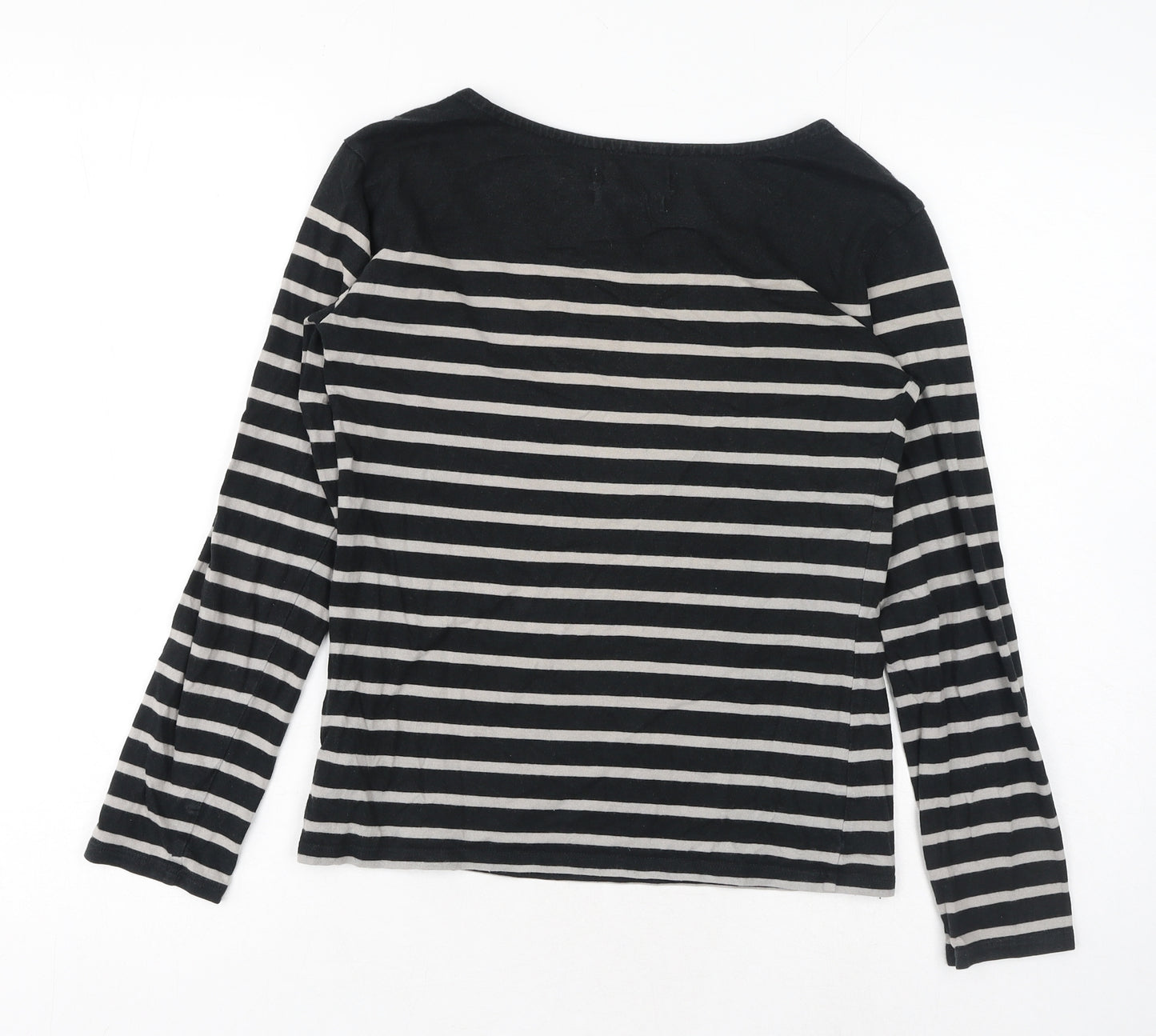 Seasalt Womens Black Striped Cotton Basic T-Shirt Size 6 Boat Neck