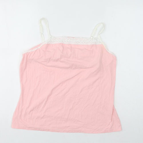 Lauren Ralph Lauren Womens Pink Cotton Camisole Tank Size XL Square Neck - Lace Trim