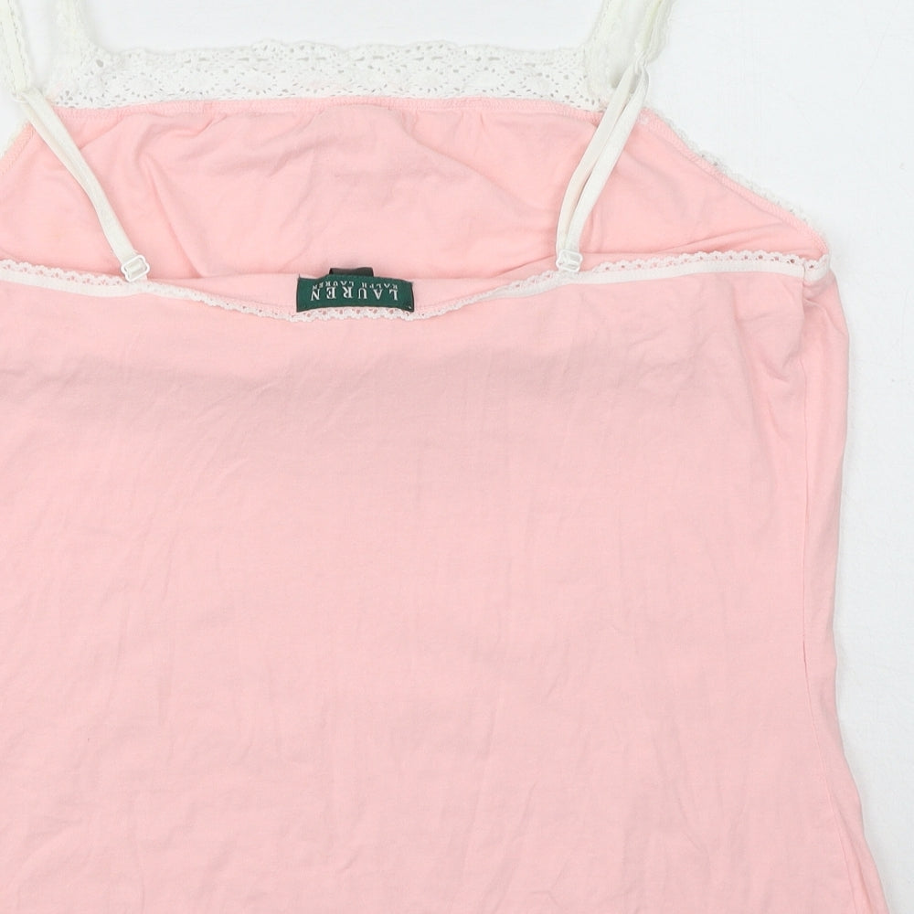Lauren Ralph Lauren Womens Pink Cotton Camisole Tank Size XL Square Neck - Lace Trim