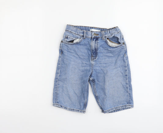 Marks and Spencer Boys Blue Cotton Bermuda Shorts Size 10-11 Years Regular Zip