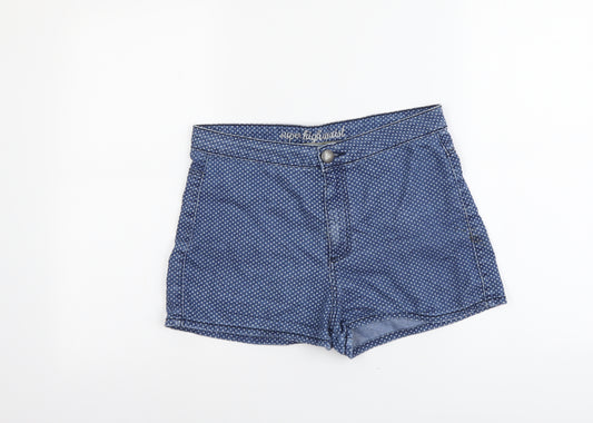 Denim & Co. Womens Blue Polka Dot Cotton Hot Pants Shorts Size 14 L3 in Regular Button