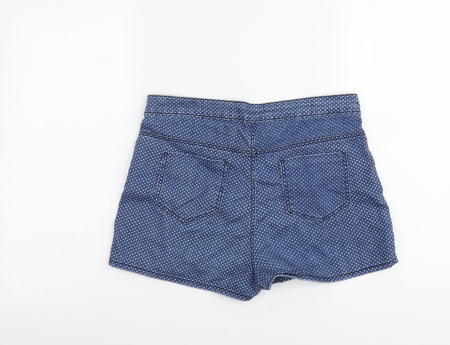 Denim & Co. Womens Blue Polka Dot Cotton Hot Pants Shorts Size 14 L3 in Regular Button