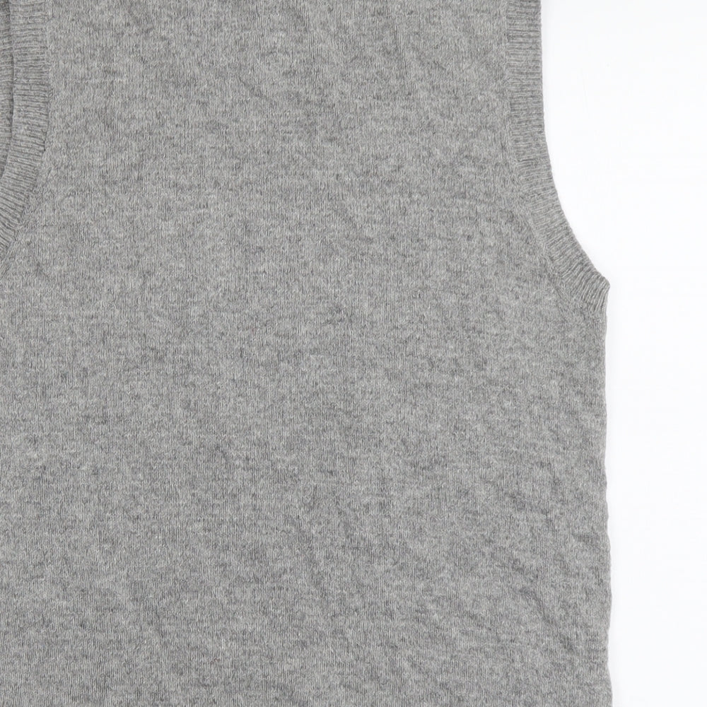 H&M Mens Grey V-Neck Geometric Acrylic Vest Jumper Size S Sleeveless - Christmas