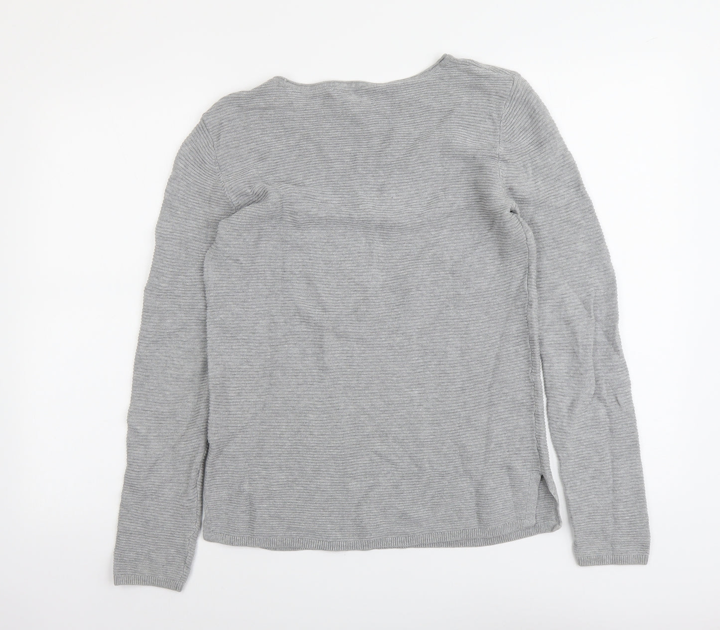 TOM TAILOR Womens Grey Boat Neck Cotton Pullover Jumper Size S - Ribbed