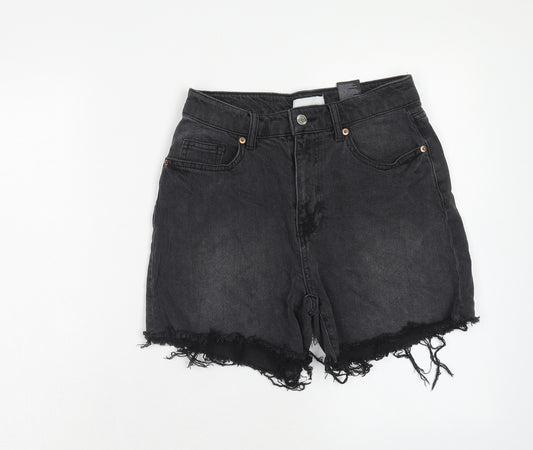 H&M Womens Black Cotton Cut-Off Shorts Size 10 Regular Zip