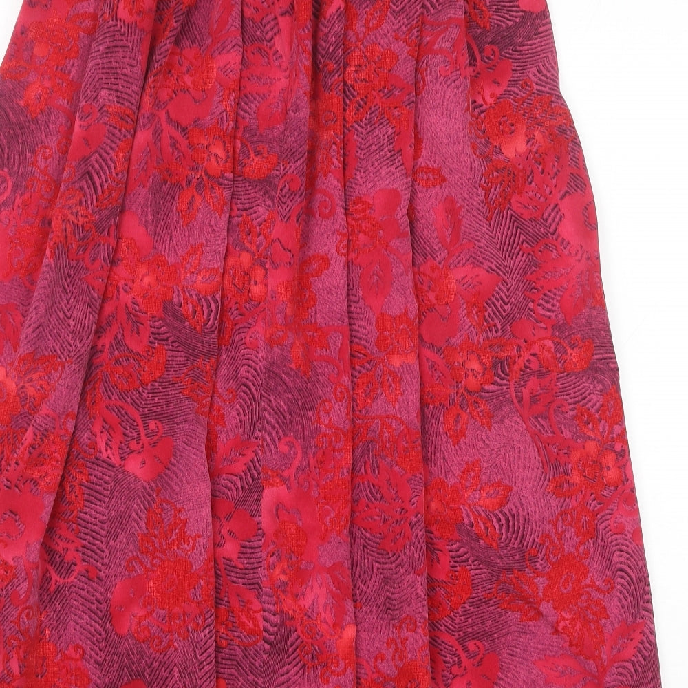 Nightingales Womens Red Floral Polyester Pleated Skirt Size 12 Zip