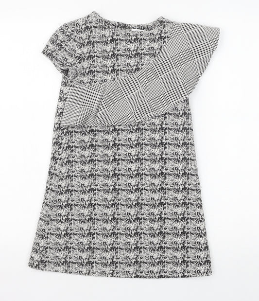 NEXT Girls Grey Geometric Polyester A-Line Size 7 Years Round Neck Button