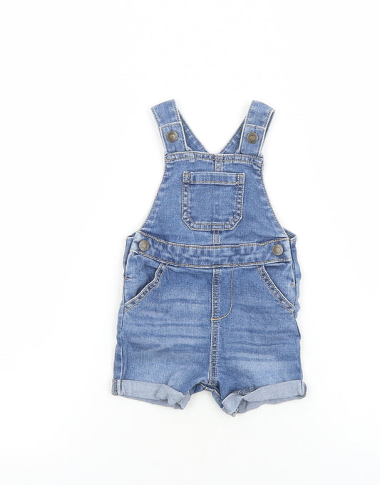 F&F Baby Blue Cotton Dungaree One-Piece Size 3-6 Months Snap