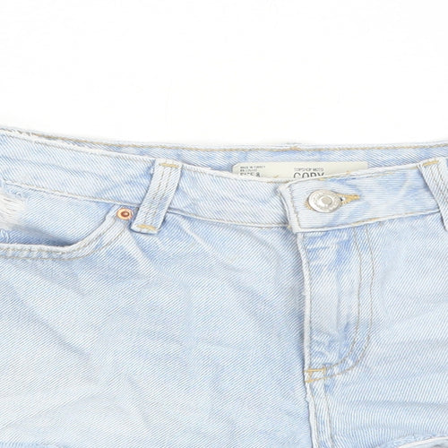Topshop Womens Blue Cotton Hot Pants Shorts Size 8 Regular Zip