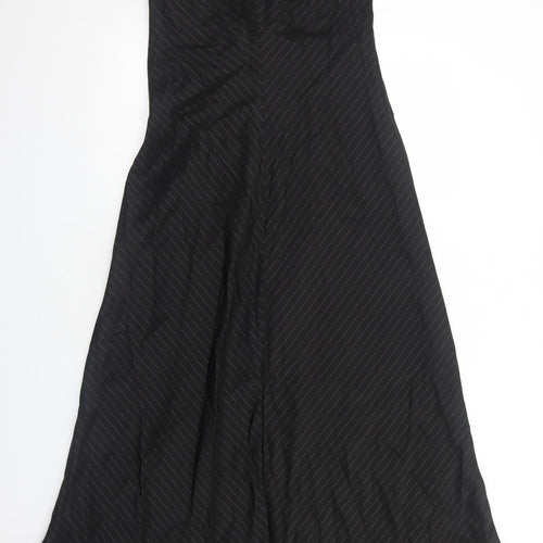 James Lakeland Womens Black Striped Polyester Maxi Size 14 V-Neck Zip - Twist Detail