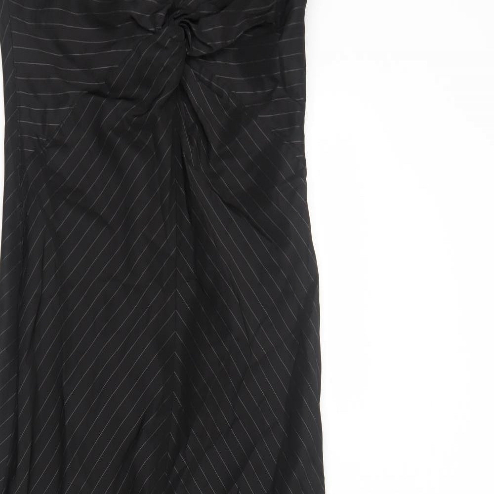 James Lakeland Womens Black Striped Polyester Maxi Size 14 V-Neck Zip - Twist Detail