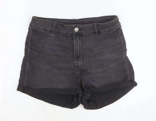 Divided Womens Grey Cotton Hot Pants Shorts Size 10 Regular Button