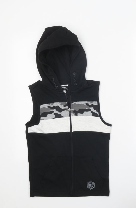 F&F Boys Black Camouflage Cotton Full Zip Hoodie Size 7-8 Years Zip - Colourblock