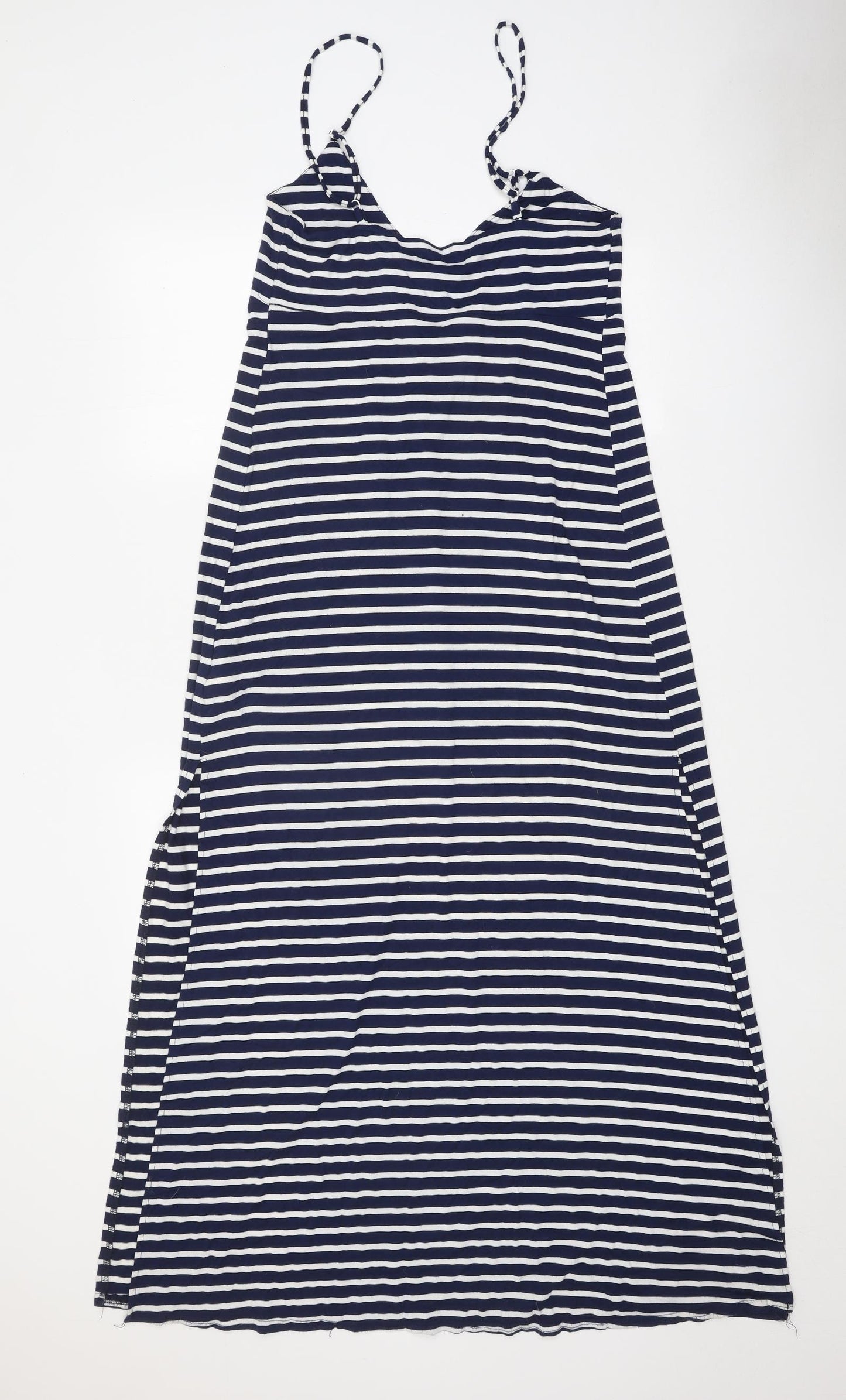 Dickins & Jones Womens Blue Striped Viscose Slip Dress Size M V-Neck Pullover