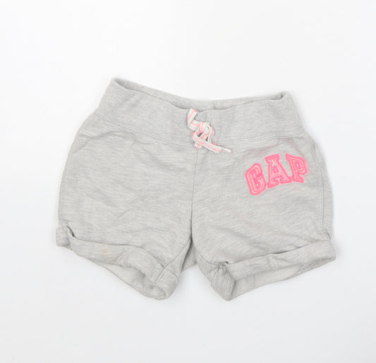 Gap Girls Grey Cotton Sweat Shorts Size 6-7 Years Regular Tie
