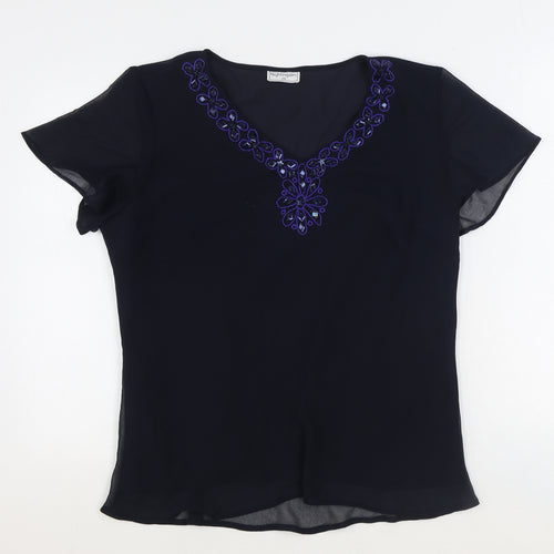 Nightingales Womens Blue Polyester Basic Blouse Size 20 V-Neck - Embellished Neckline
