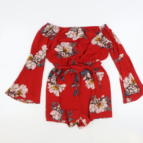 PARISIAN SIGNATURE Womens Red Floral Polyester Playsuit One-Piece Size 10 Pullover
