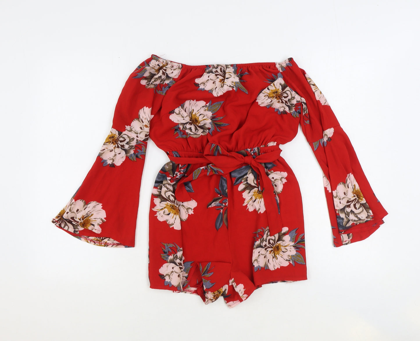 PARISIAN SIGNATURE Womens Red Floral Polyester Playsuit One-Piece Size 10 Pullover