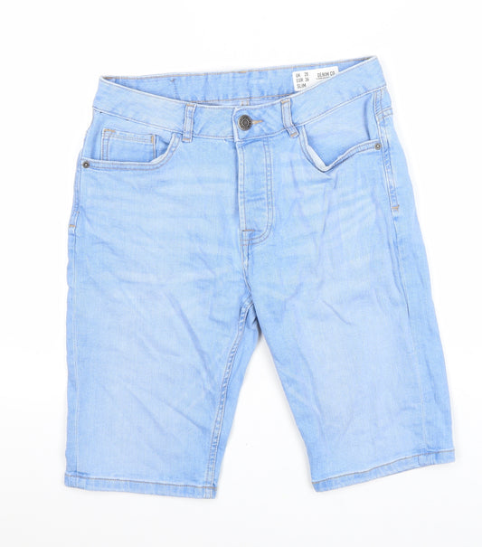 Denim & Co. Mens Blue Cotton Biker Shorts Size 28 in L10 in Regular Button