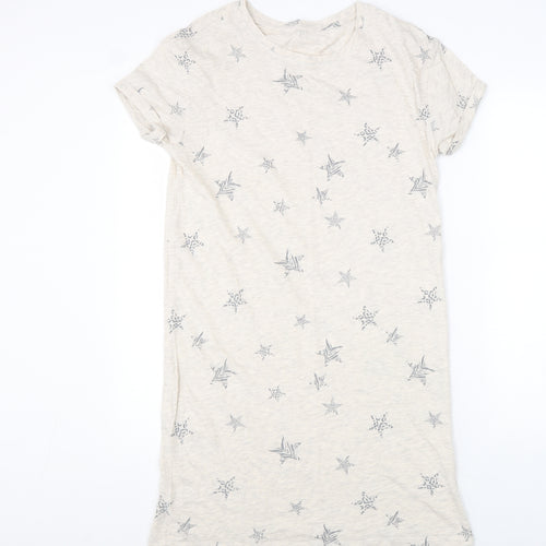 Marks and Spencer Womens Beige Geometric Cotton Top Dress Size S - Stars