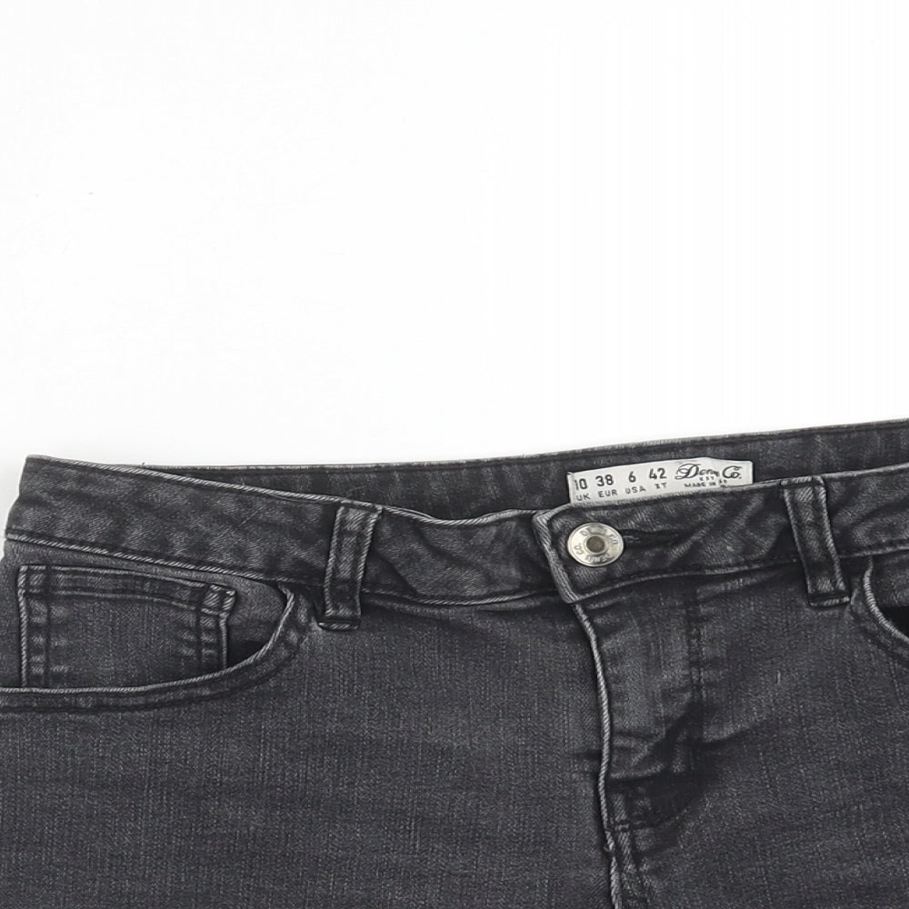 Denim & Co. Womens Black Cotton Boyfriend Shorts Size 10 Regular Zip