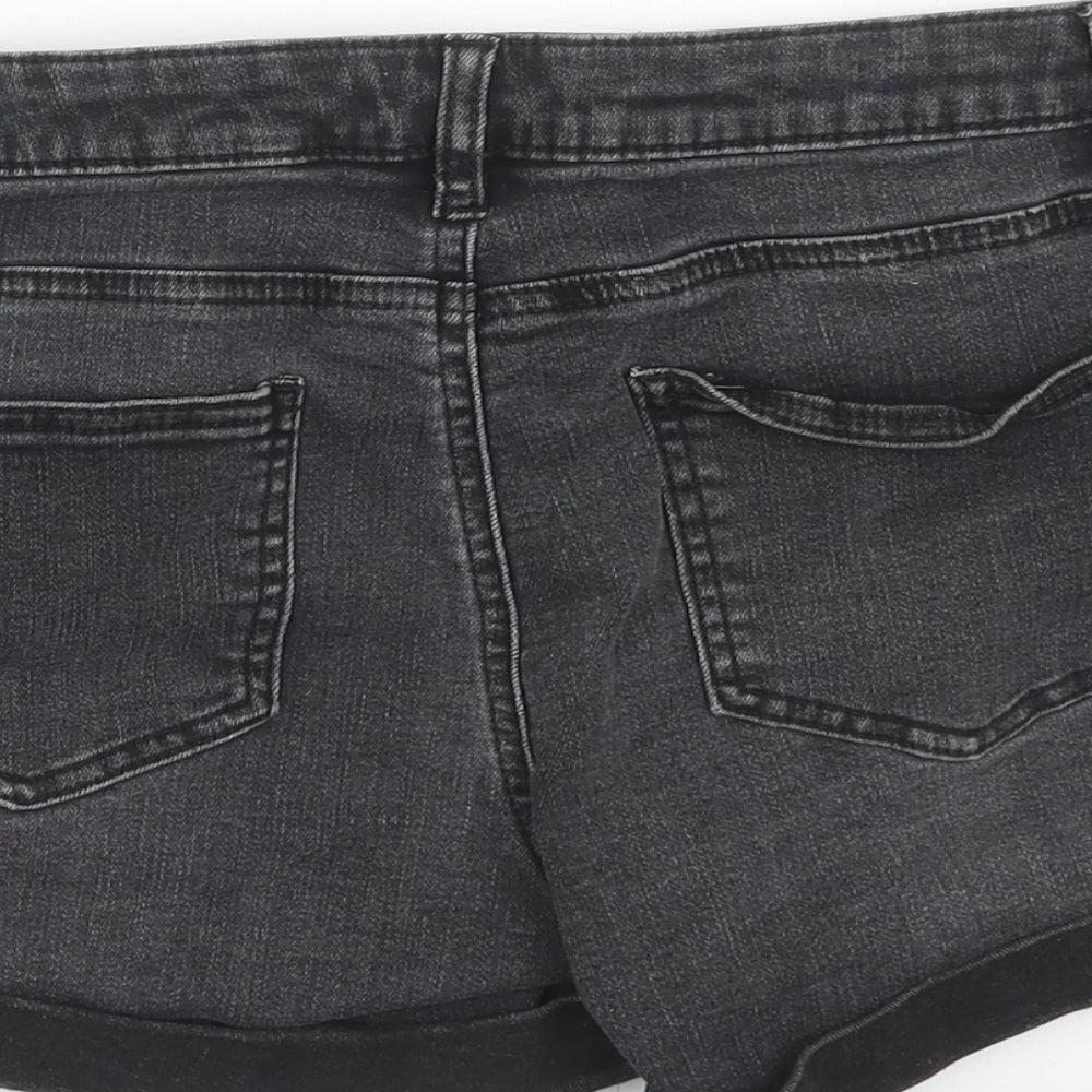 Denim & Co. Womens Black Cotton Boyfriend Shorts Size 10 Regular Zip