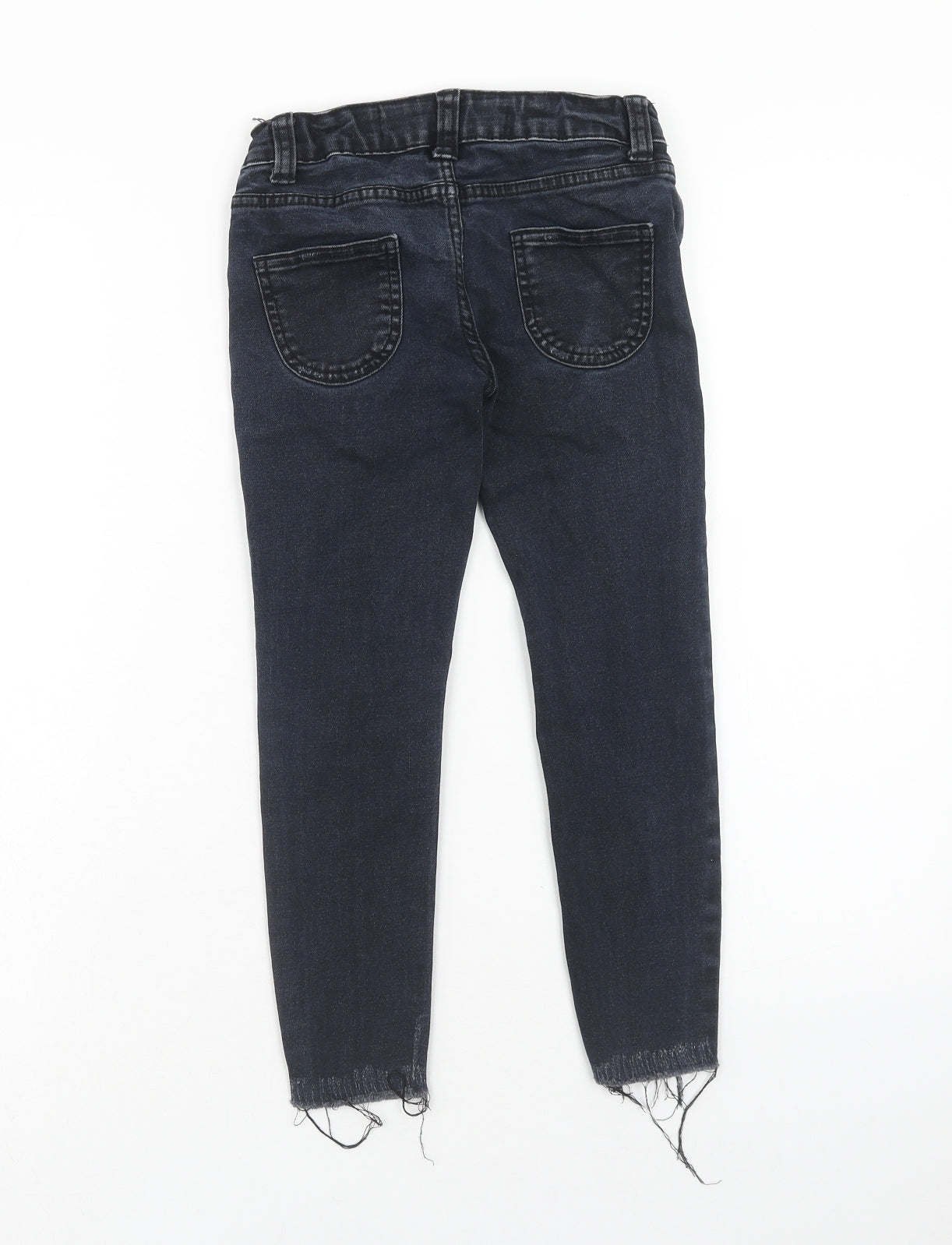 Denim & Co. Boys Blue Cotton Skinny Jeans Size 7-8 Years Regular Zip - Distressed