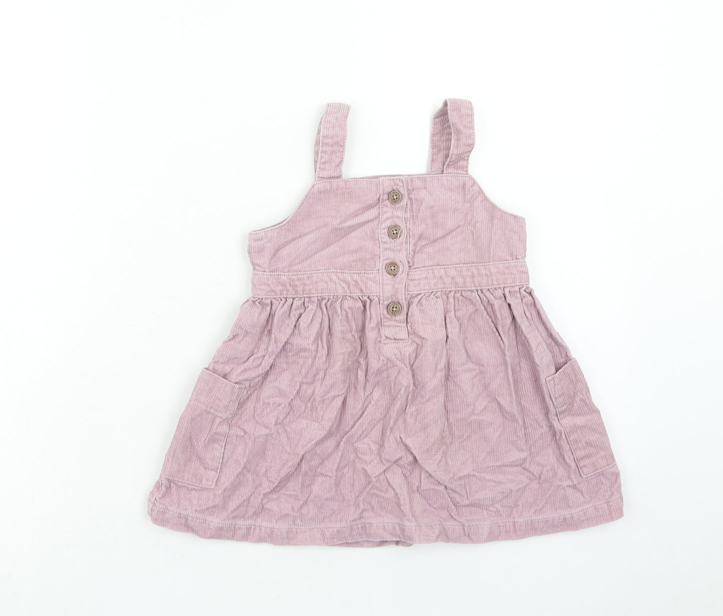 NEXT Girls Pink Cotton Pinafore/Dungaree Dress Size 2 Years Square Neck Button