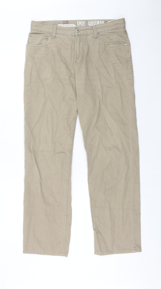 Easy Mens Beige Cotton Straight Jeans Size 32 in Regular Zip
