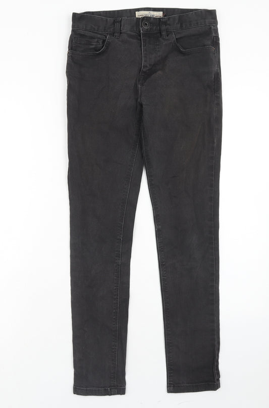 NEXT Mens Black Cotton Skinny Jeans Size 28 in L31 in Extra-Slim Zip