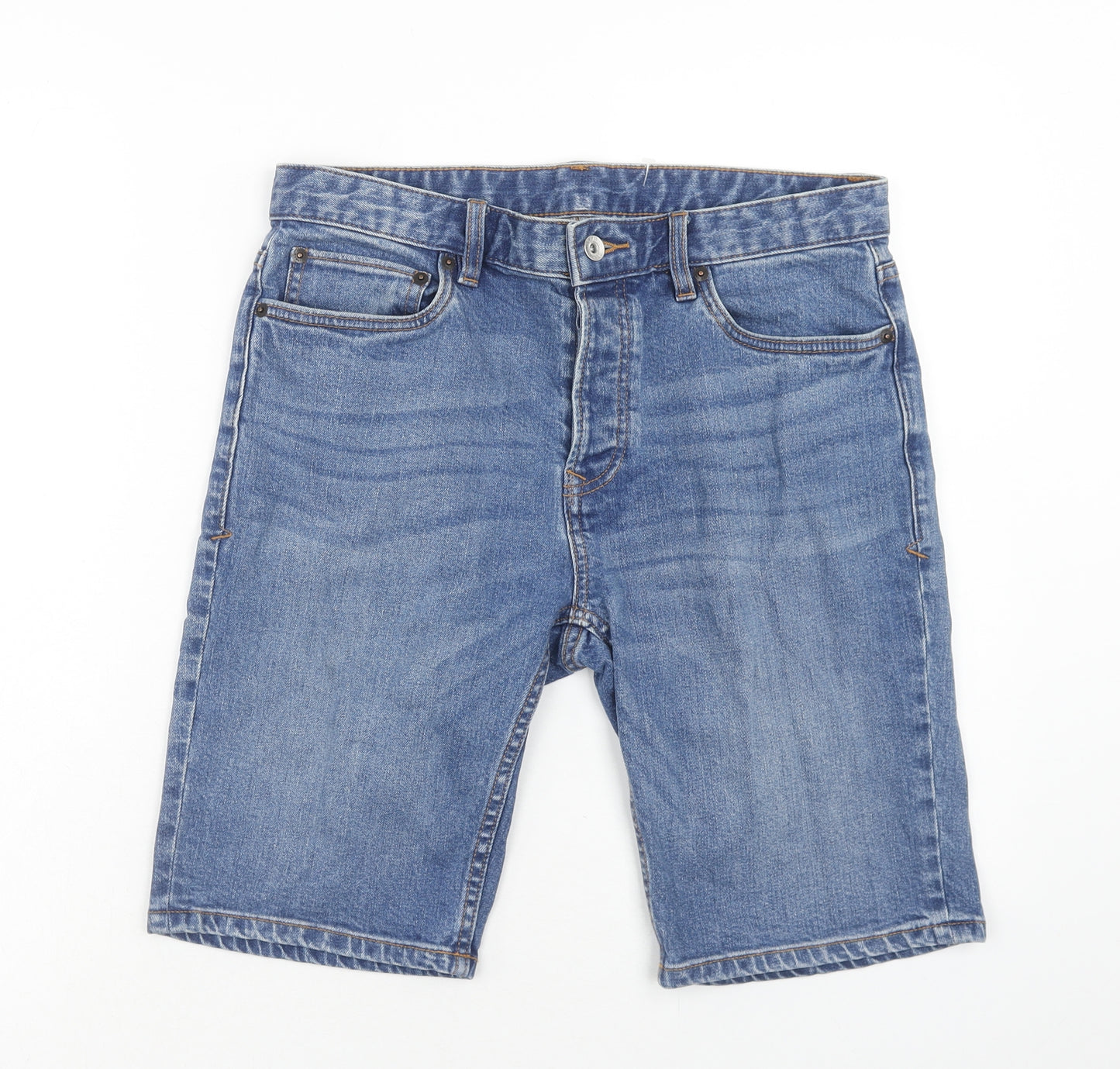 Topman Mens Blue Cotton Biker Shorts Size 32 in Regular Zip