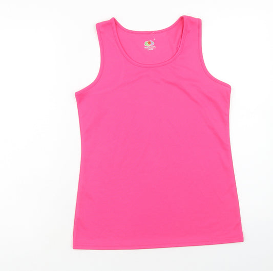 Fruit of the Loom Womens Pink Polyester Basic Tank Size S Scoop Neck Pullover