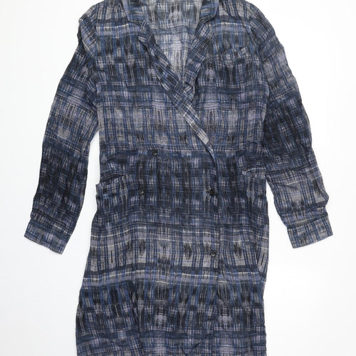 Hope Womens Blue Geometric 100% Cotton Jacket Dress Size 10 Collared Button