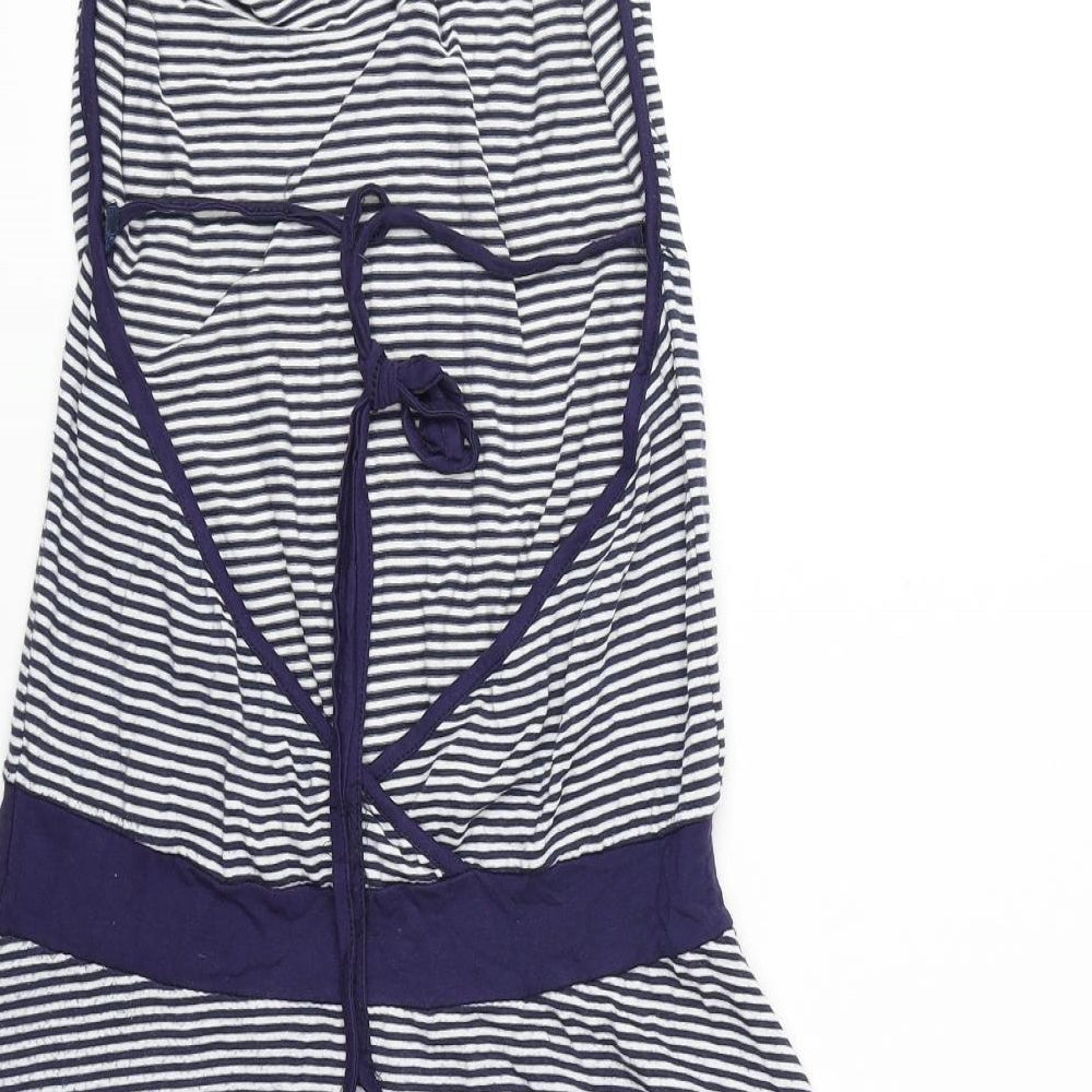 WalG Womens Blue Striped Viscose Trapeze & Swing Size M Halter Tie