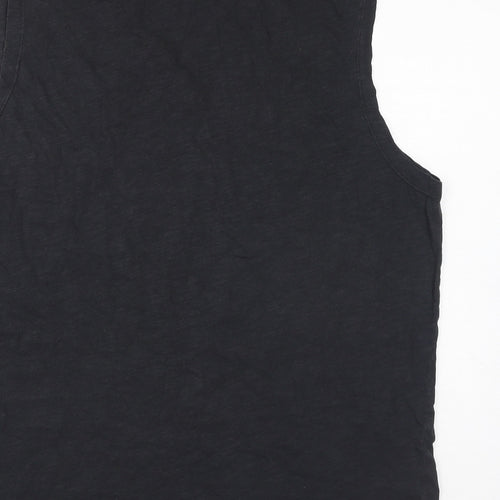 Matalan Mens Black Cotton T-Shirt Size XL Collared - Tank