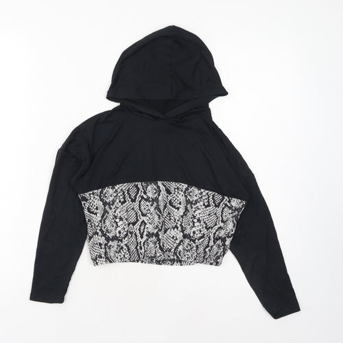 Matalan Girls Black Animal Print Polyester Pullover Hoodie Size 9 Years Pullover - Cropped Snake Skin Print