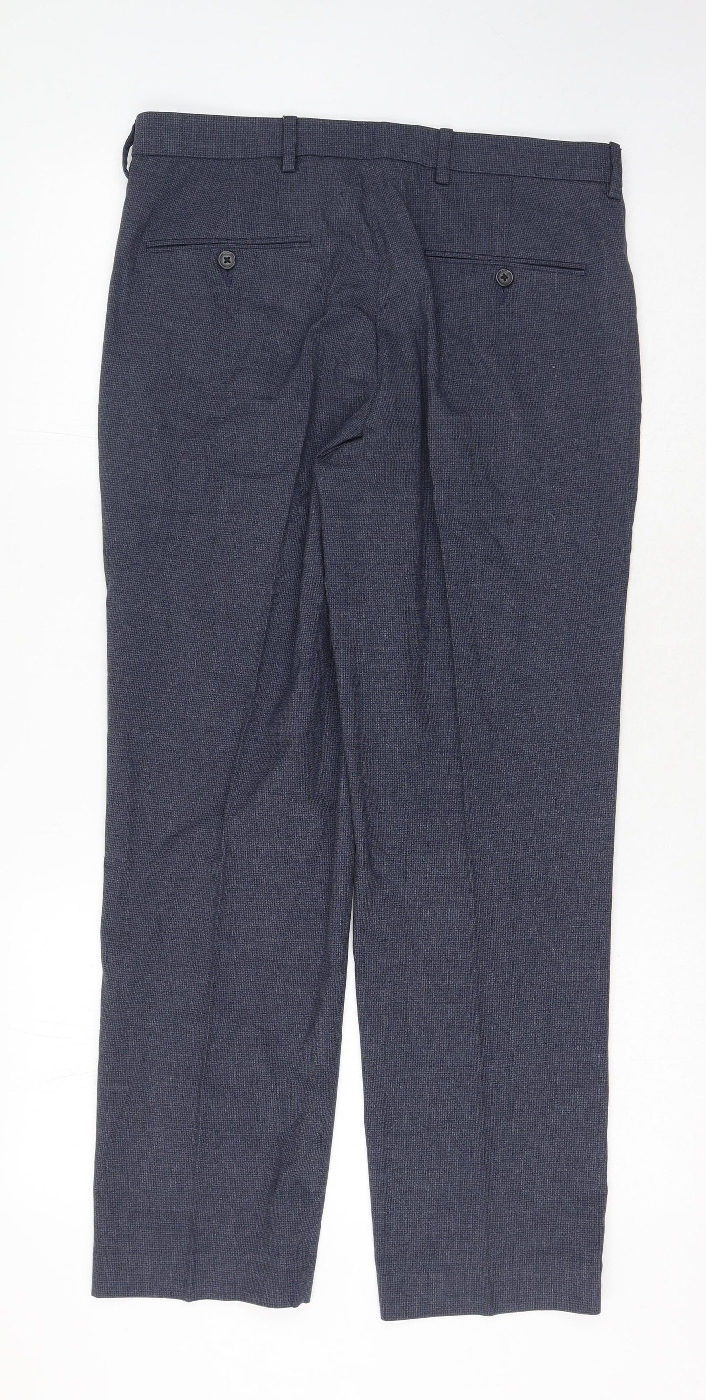 Marks and Spencer Mens Blue Polyester Dress Pants Trousers Size 32 in Regular Hook & Eye
