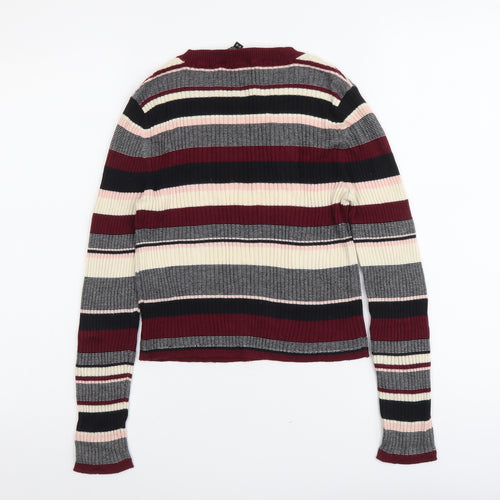 New Look Girls Multicoloured Boat Neck Striped Viscose Pullover Jumper Size 12-13 Years Pullover - Ribbed